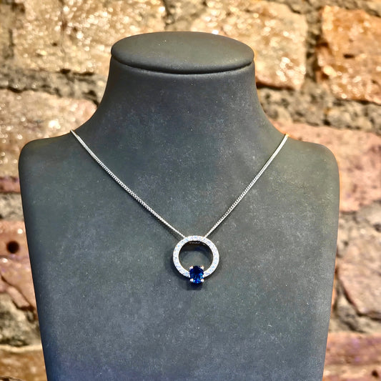 Blue Oval CZ Circle Pendant
