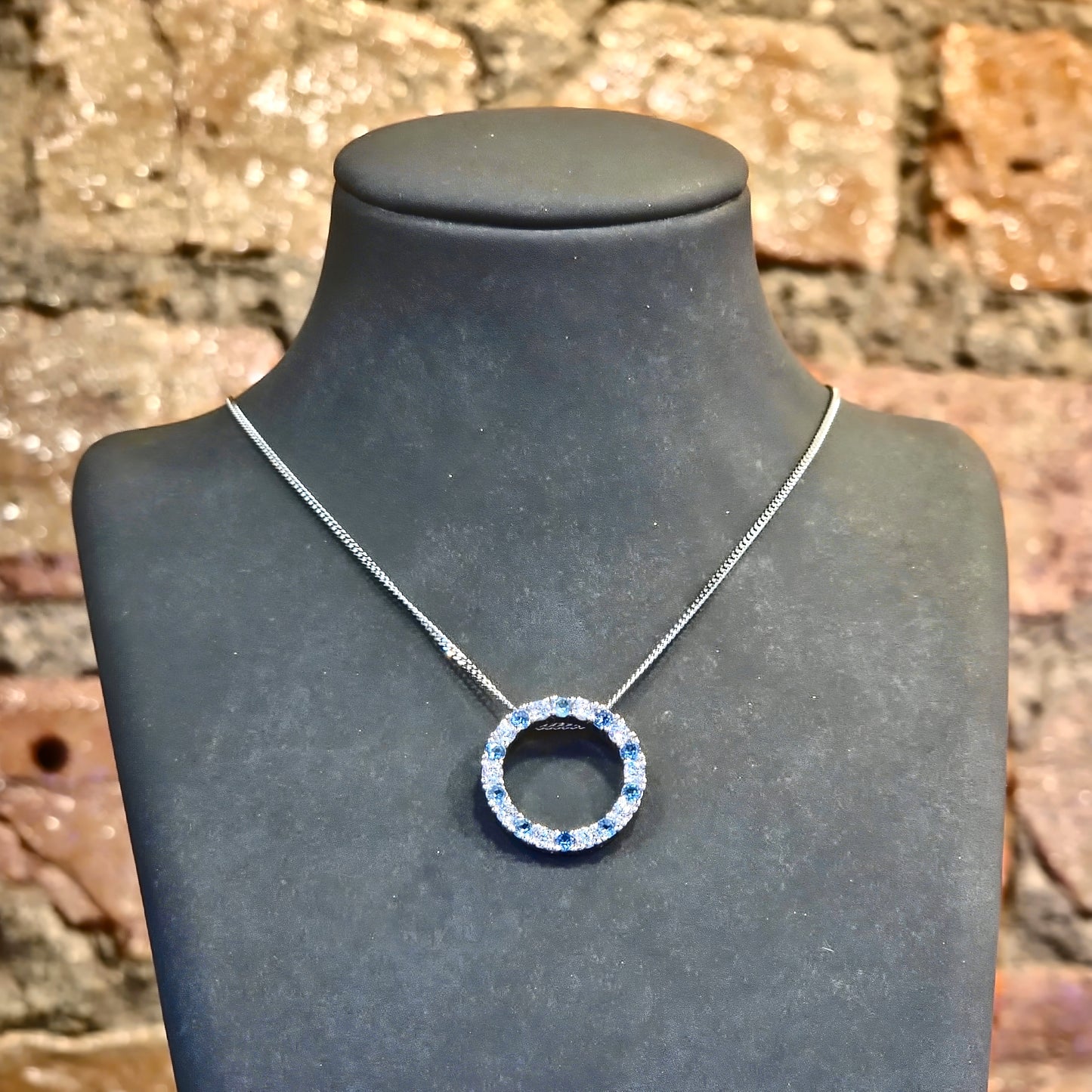 Blue Spinel & CZ Circle Pendant Necklace