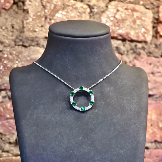 Green CZ Circle Pendant Necklace