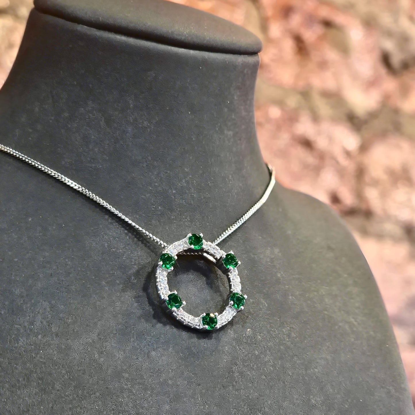Green CZ Circle Pendant Necklace