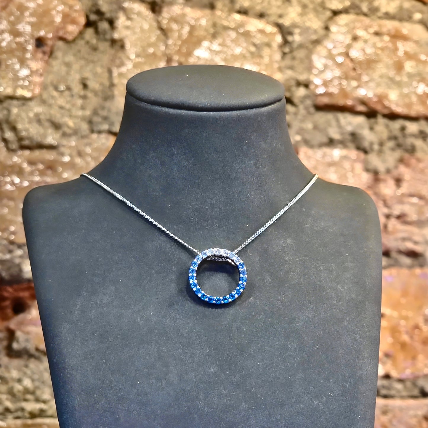 Blue CZ Circle Pendant Necklace