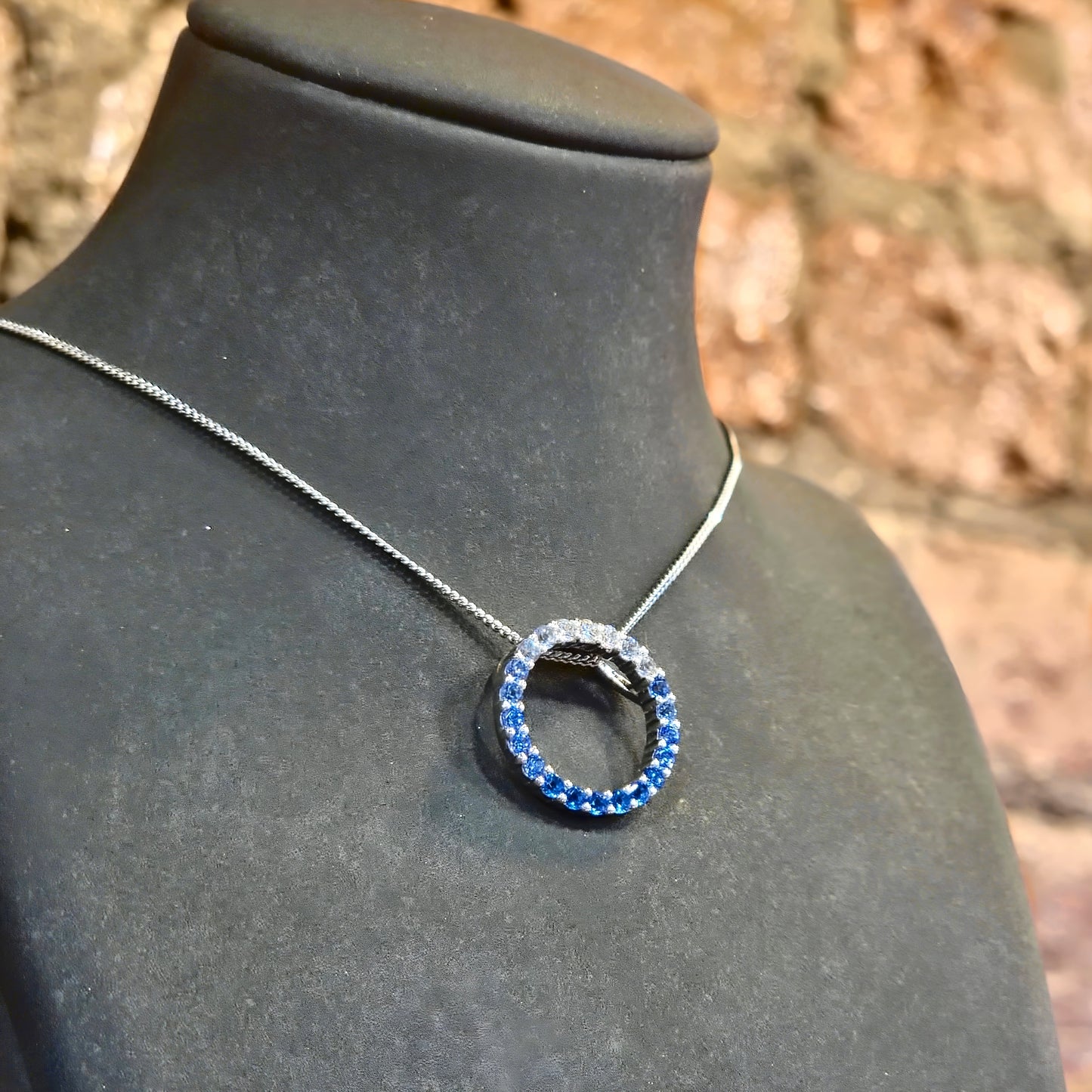 Blue CZ Circle Pendant Necklace