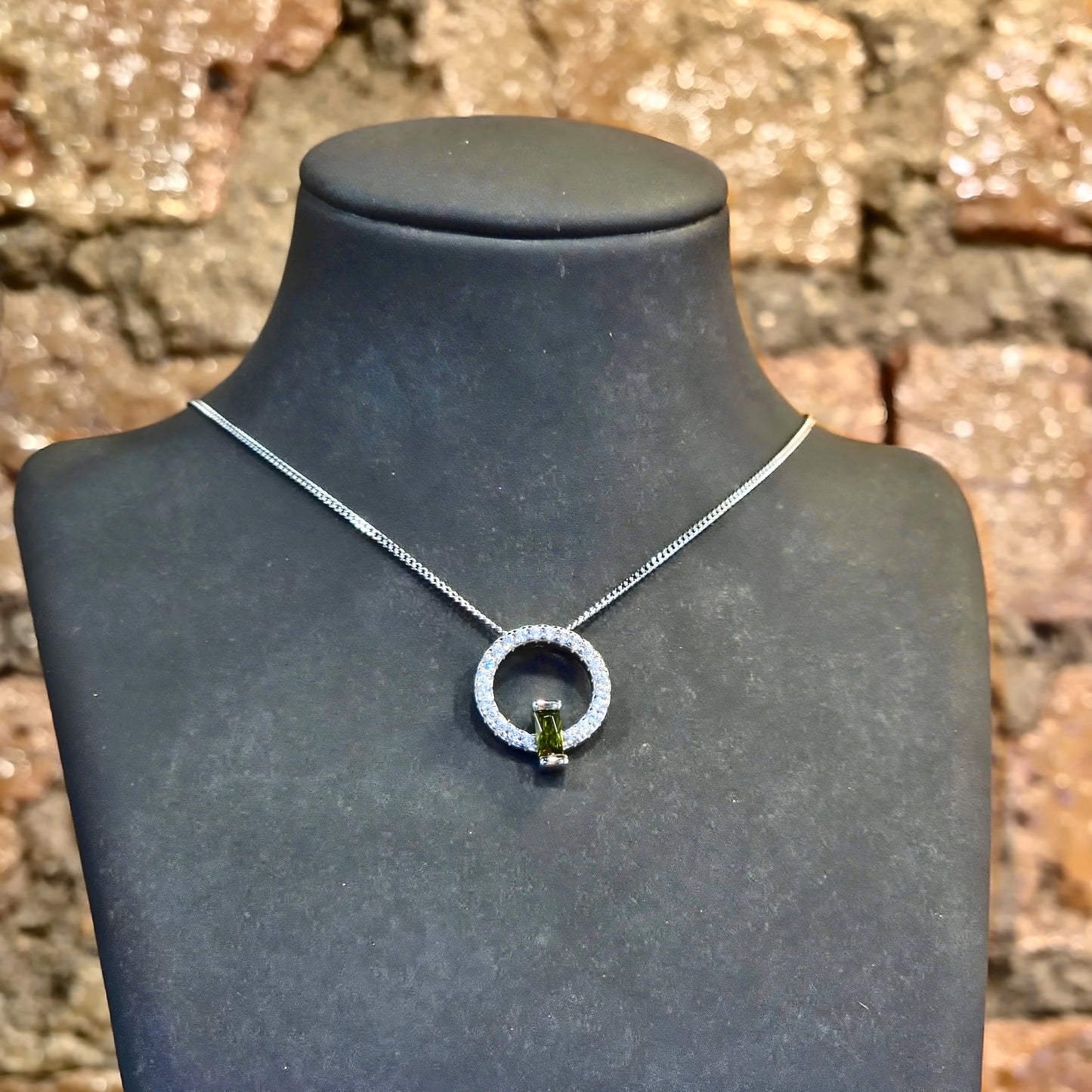 Green CZ Baguette Circle Pendant