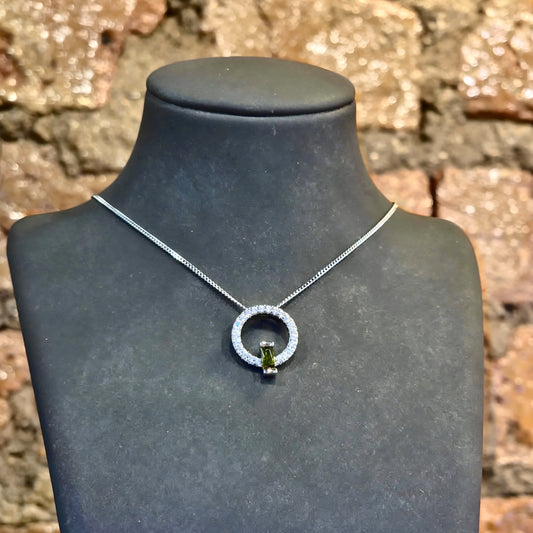 Green CZ Baguette Circle Pendant