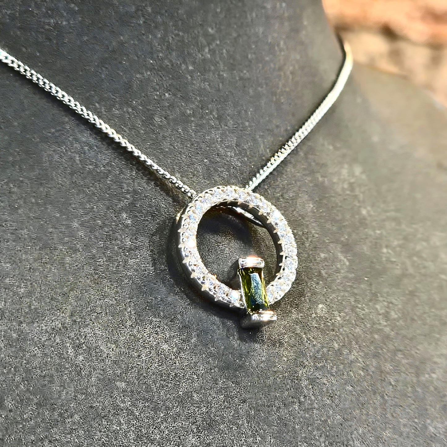 Green CZ Baguette Circle Pendant