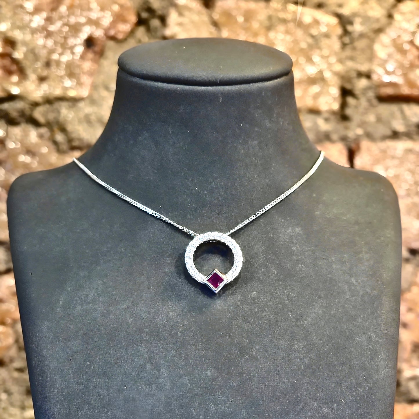 Circle Pendant with Red CZ Accent