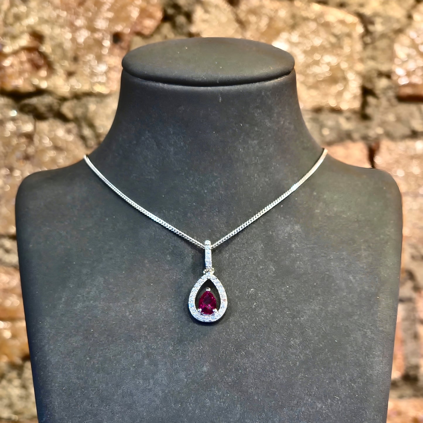Pear-Cut Red CZ Halo Pendant