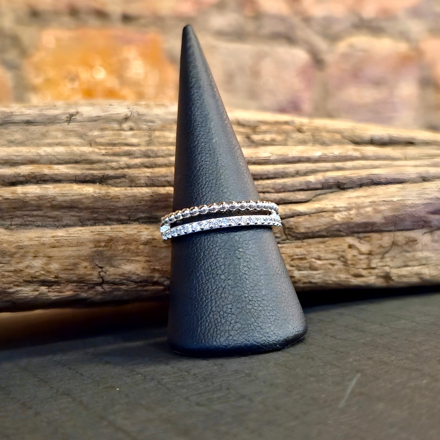Layered Bead & CZ Ring