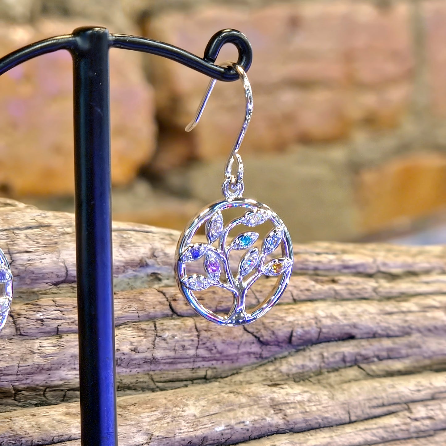 Coloured CZ Tree of Life Drop Earrings