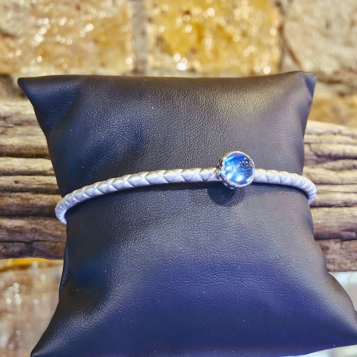 Sterling Silver & Blue Stone Cabochon Bangle