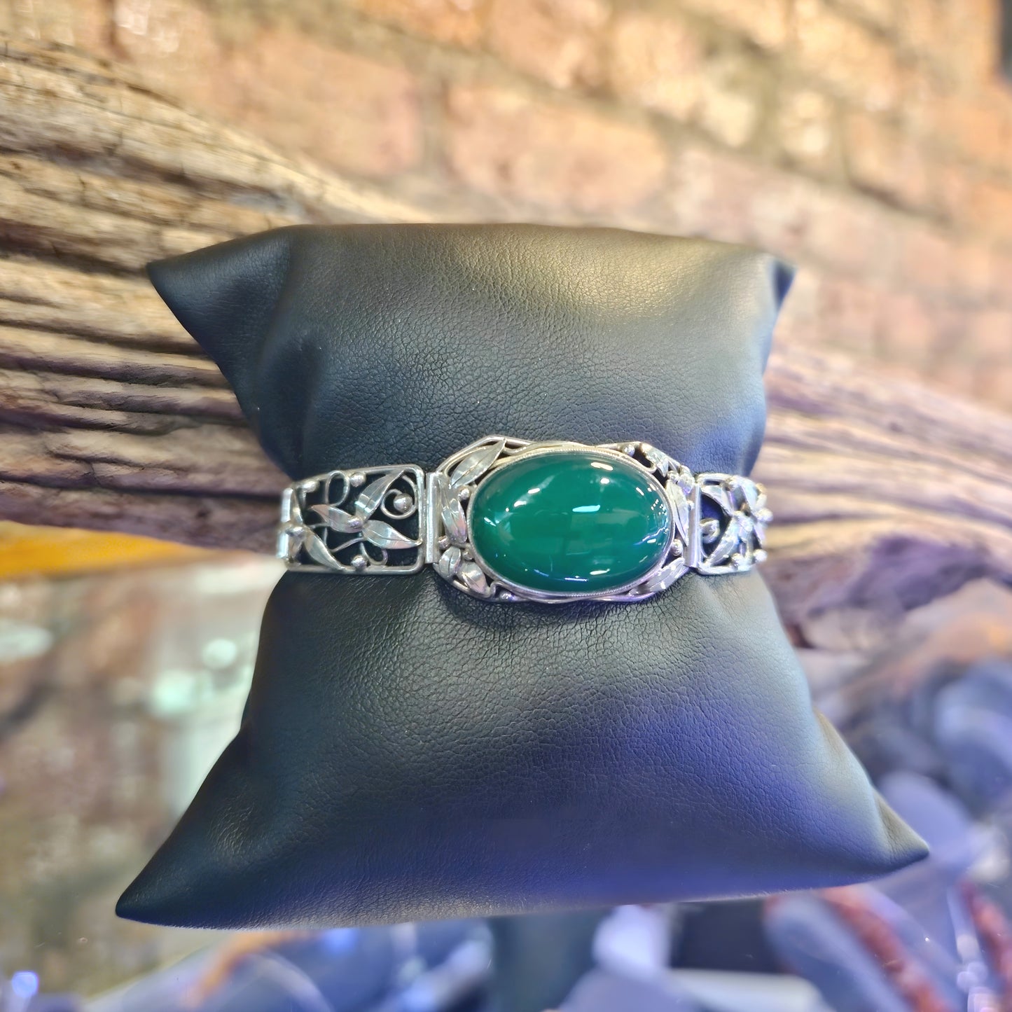 Estate Silver & Chrysoprase Bracelet