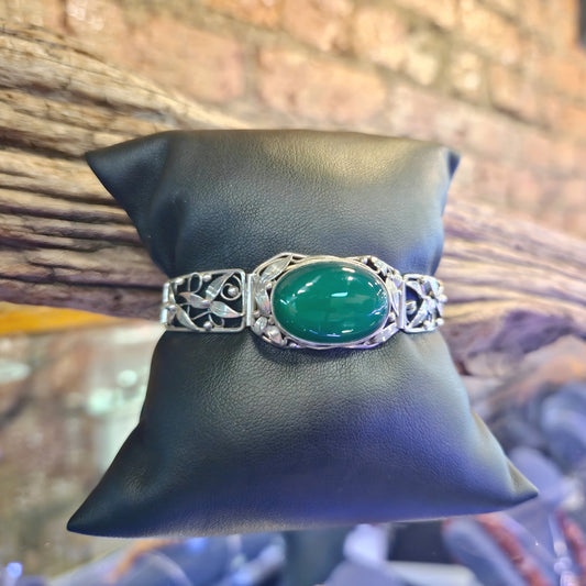 Estate Silver & Chrysoprase Bracelet