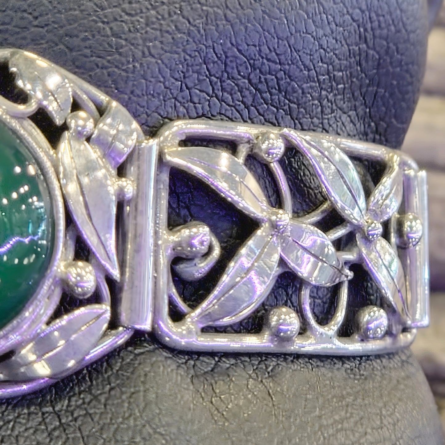 Estate Silver & Chrysoprase Bracelet