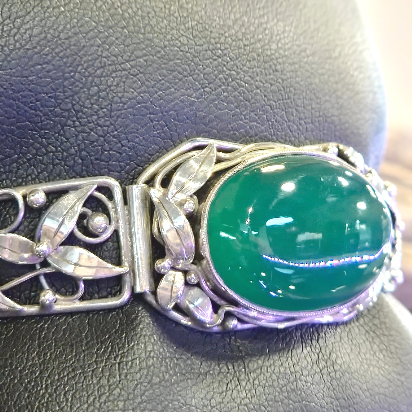 Estate Silver & Chrysoprase Bracelet