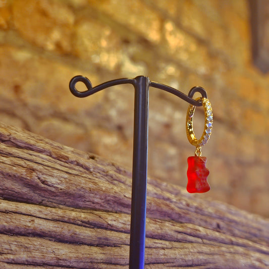 Single Hoop Earring w\ Red Goldbear & Zirconia