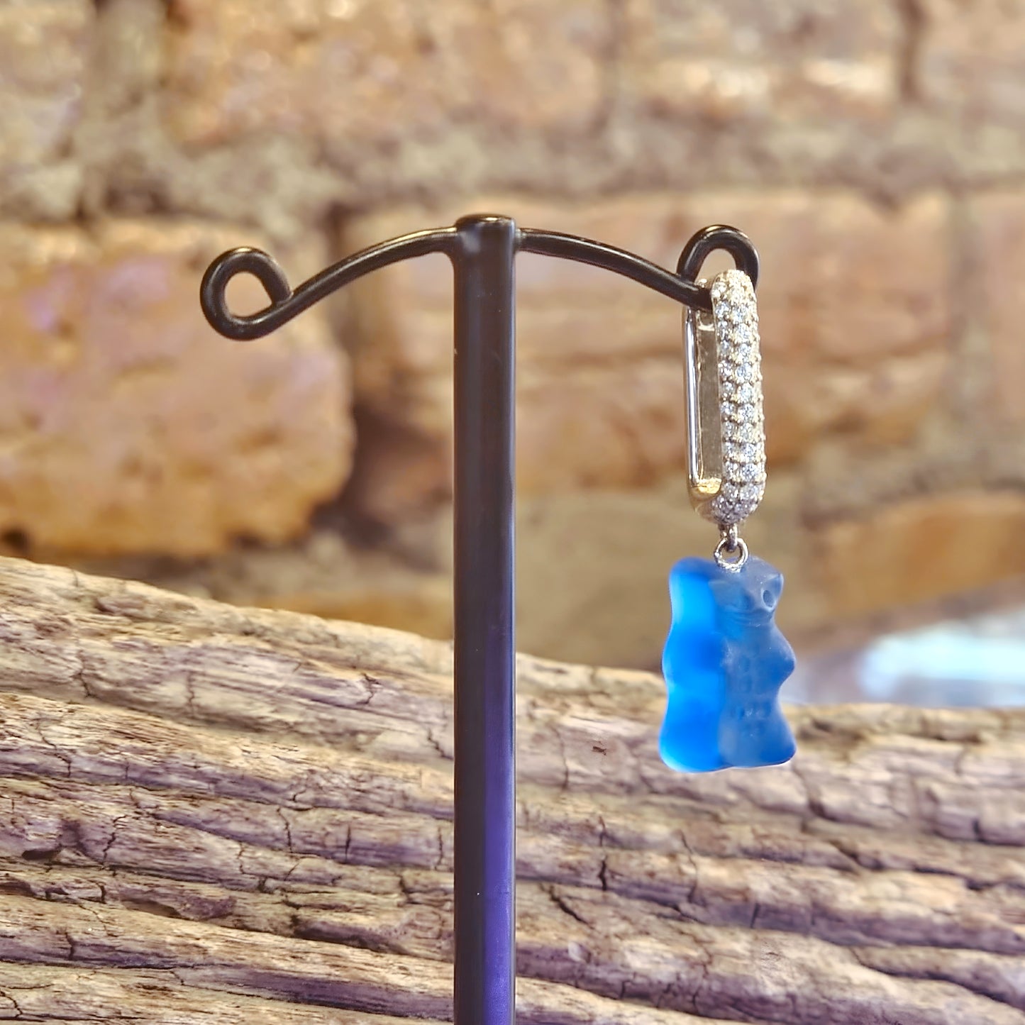 Single Hoop Earring Medium Sized with Blue Goldbear