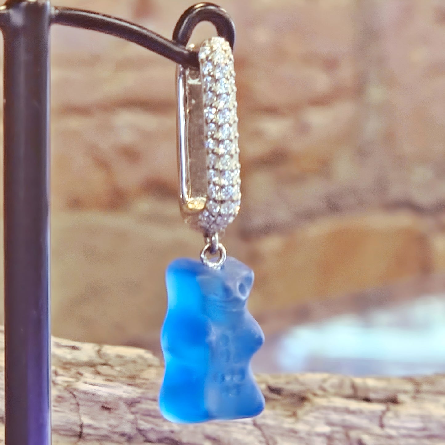 Single Hoop Earring Medium Sized with Blue Goldbear