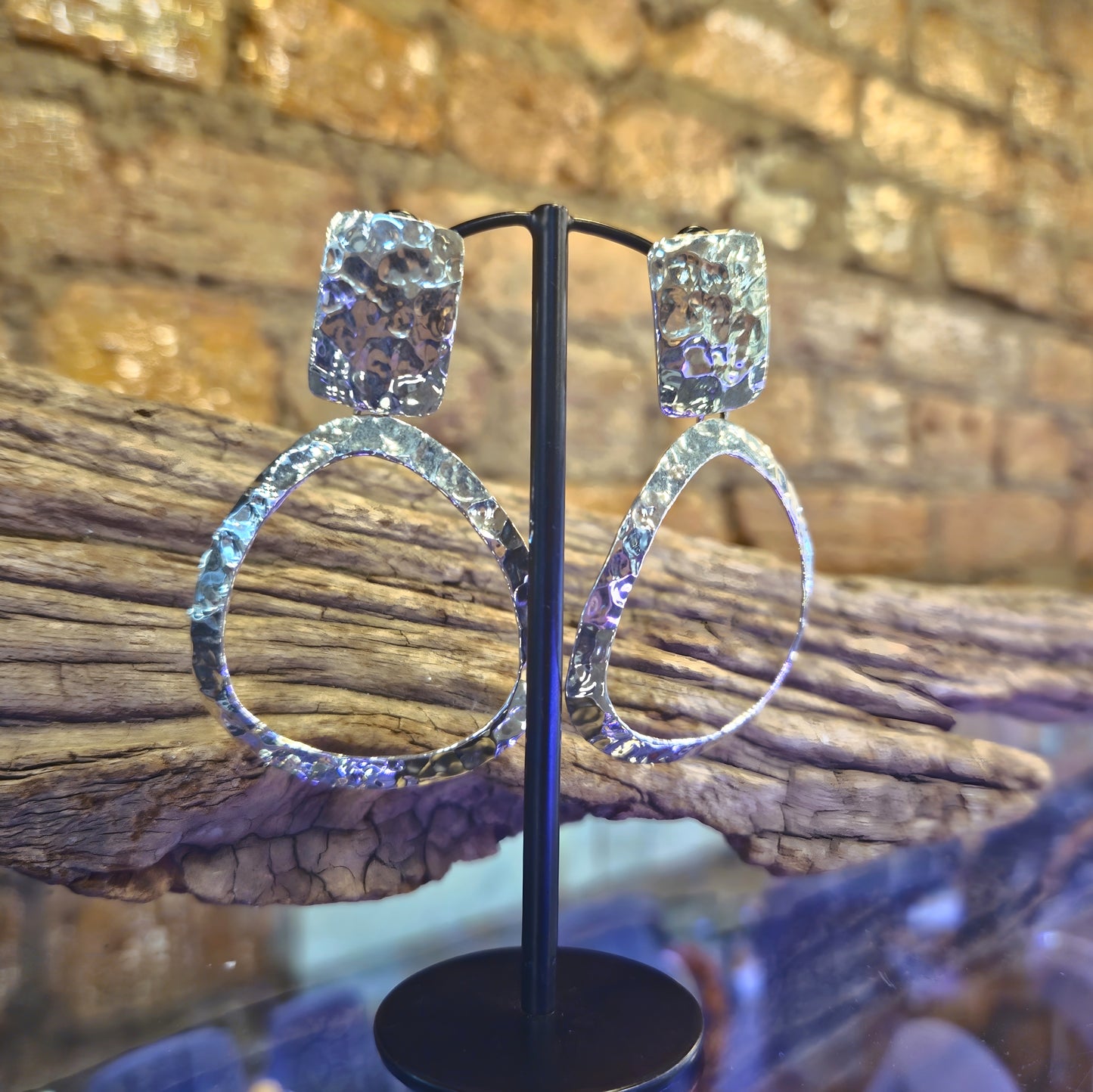 Hammered Clip on Large Earrings