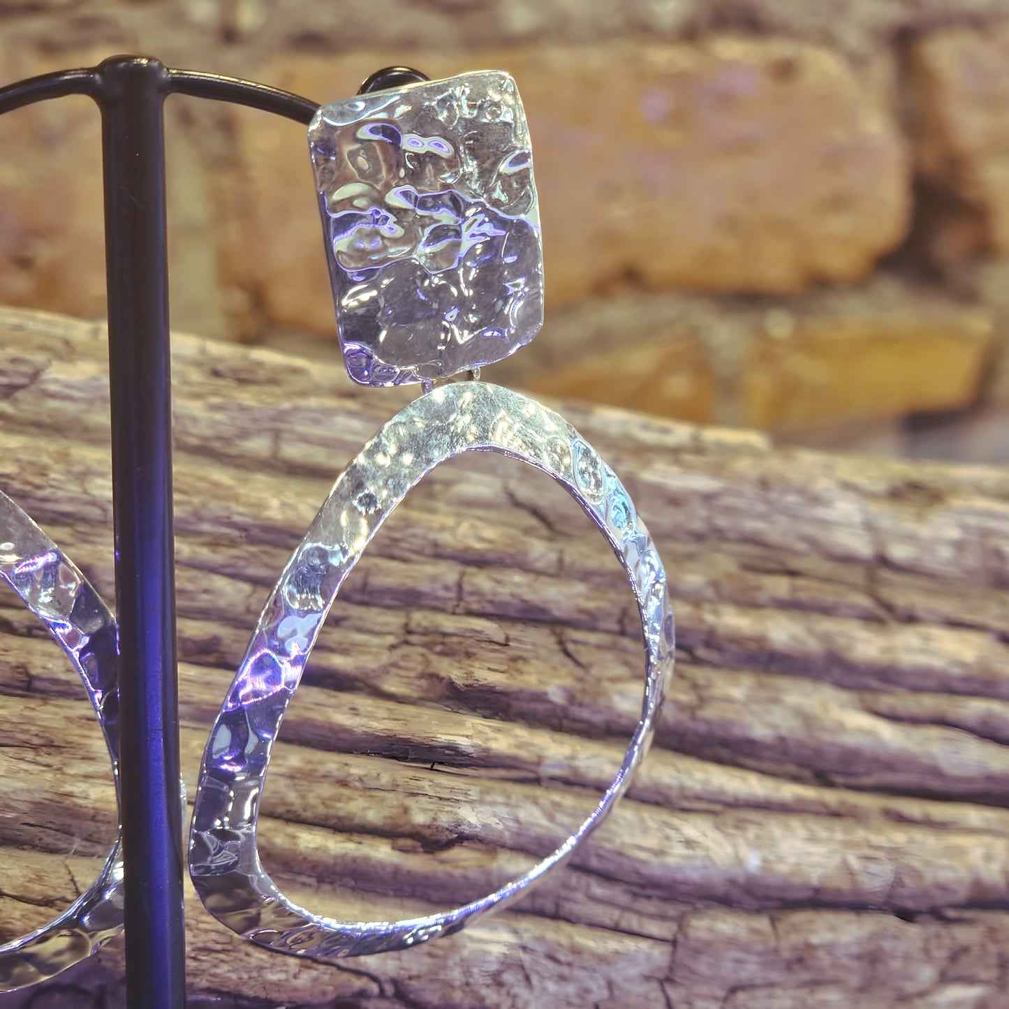 Hammered Clip on Large Earrings