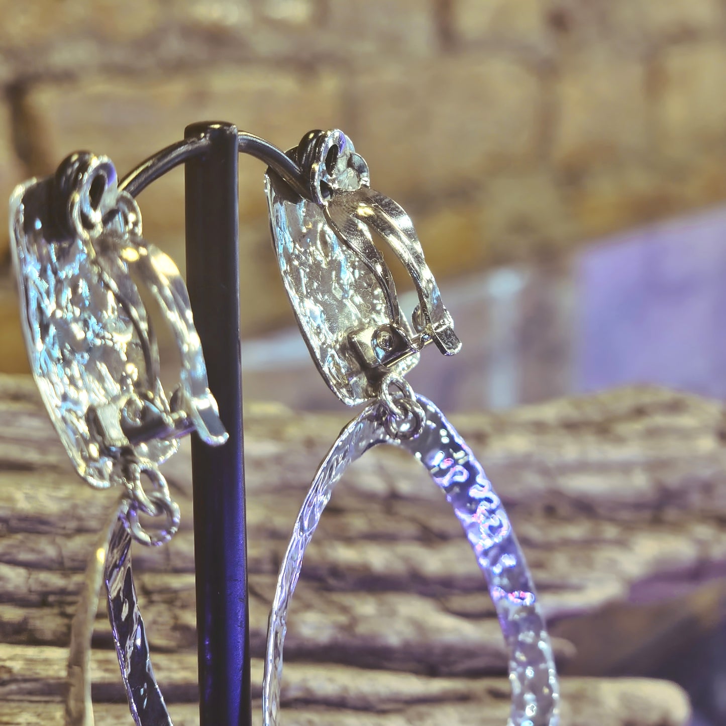 Hammered Clip on Large Earrings