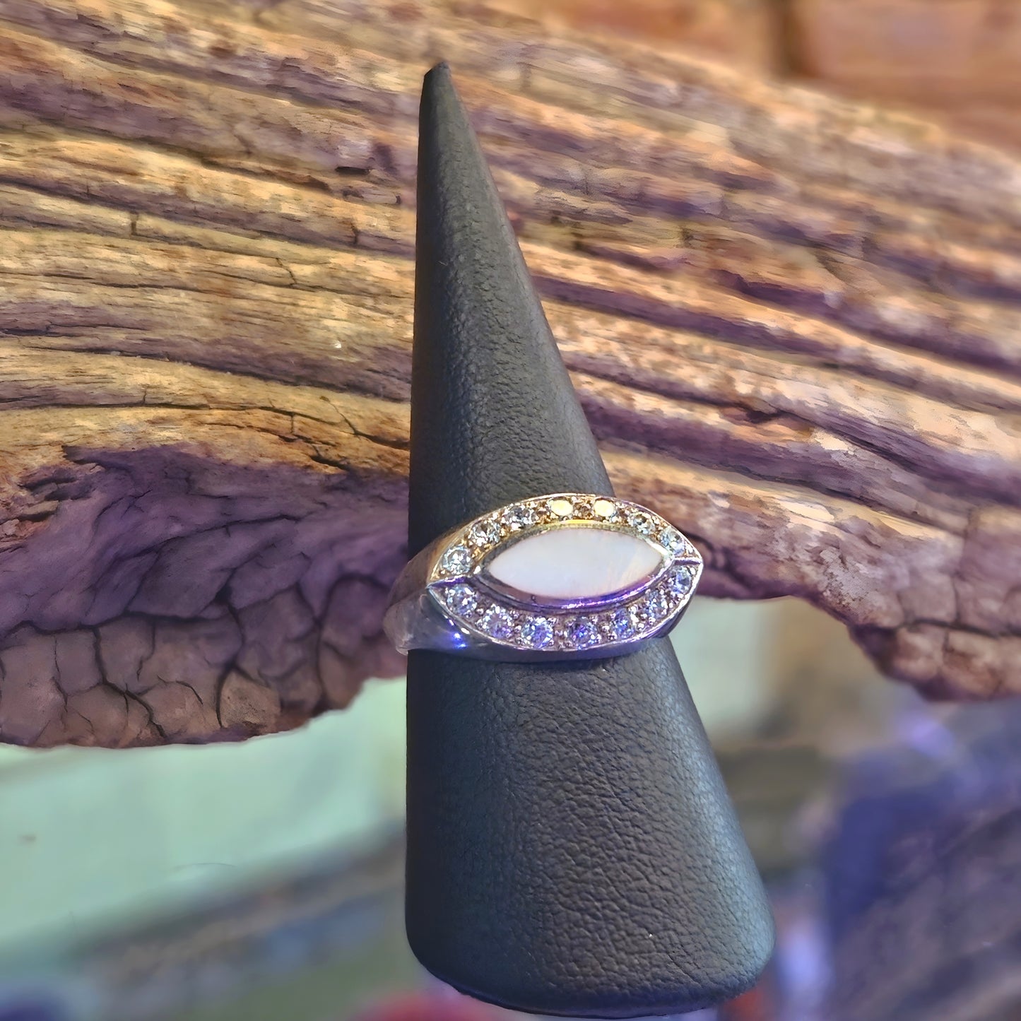 Estate Sterling Silver MOP & CZ Marquise Ring