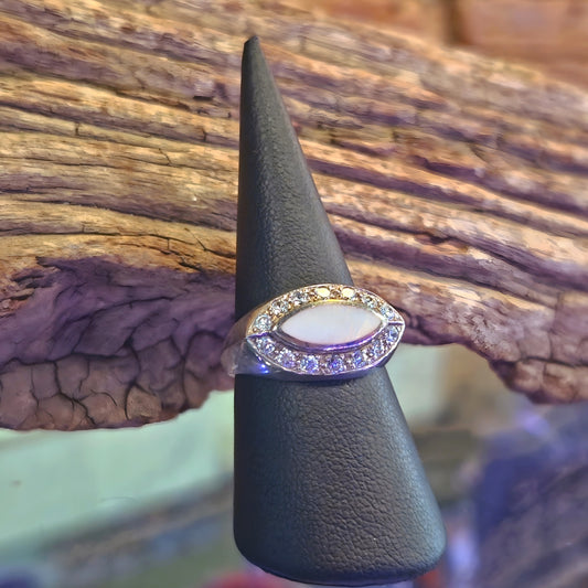 Estate Sterling Silver MOP & CZ Marquise Ring