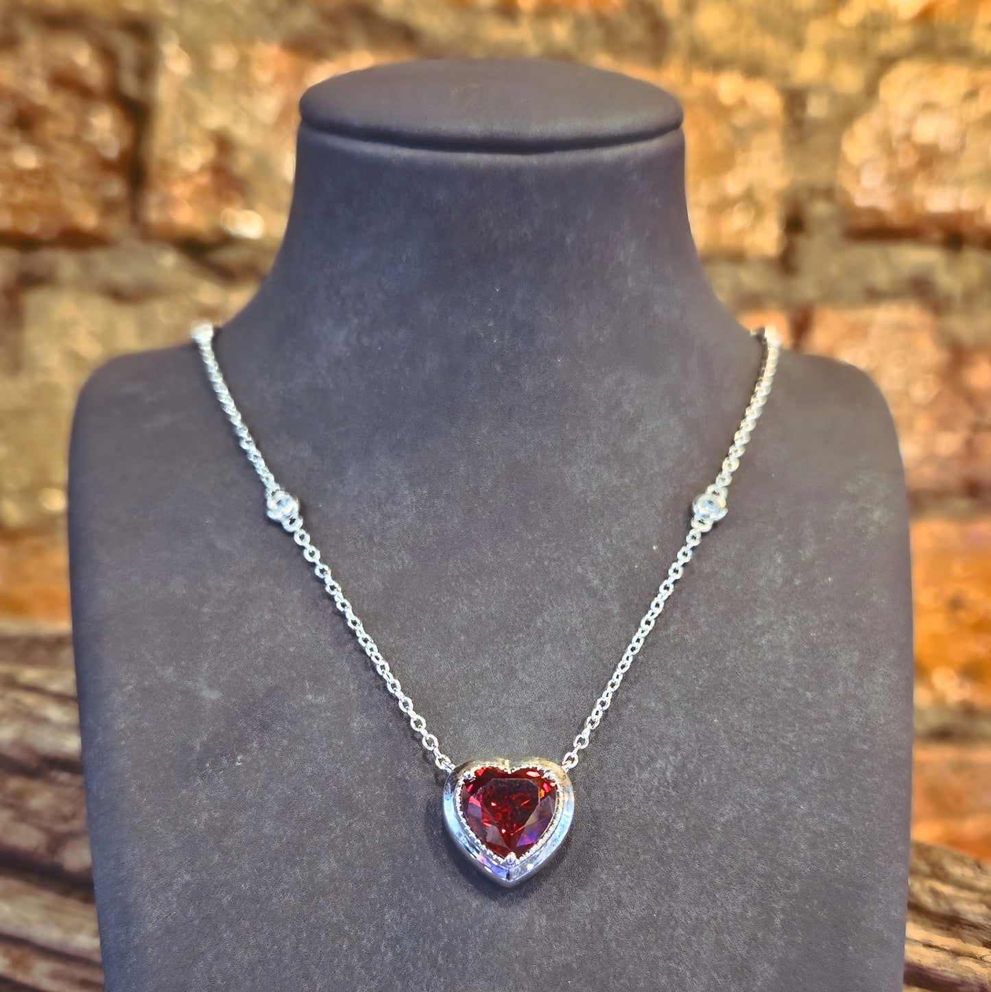 Necklace with Red Heart Pendant Silver