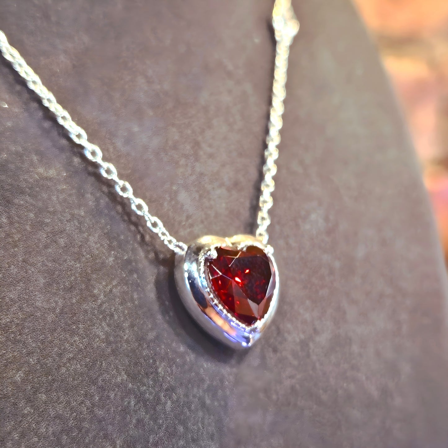 Necklace with Red Heart Pendant Silver