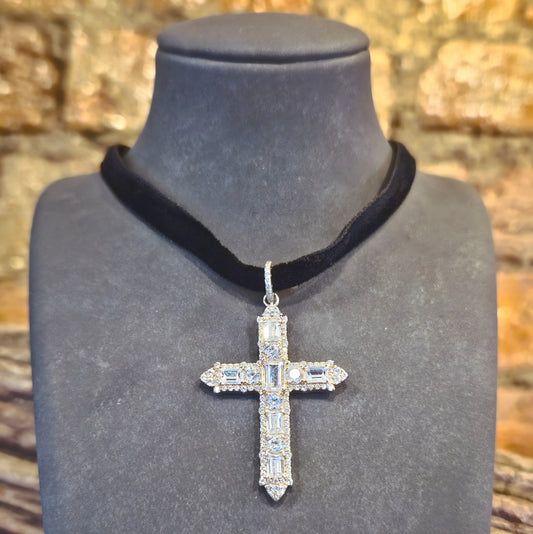 Cross Pendant with White Zirconia