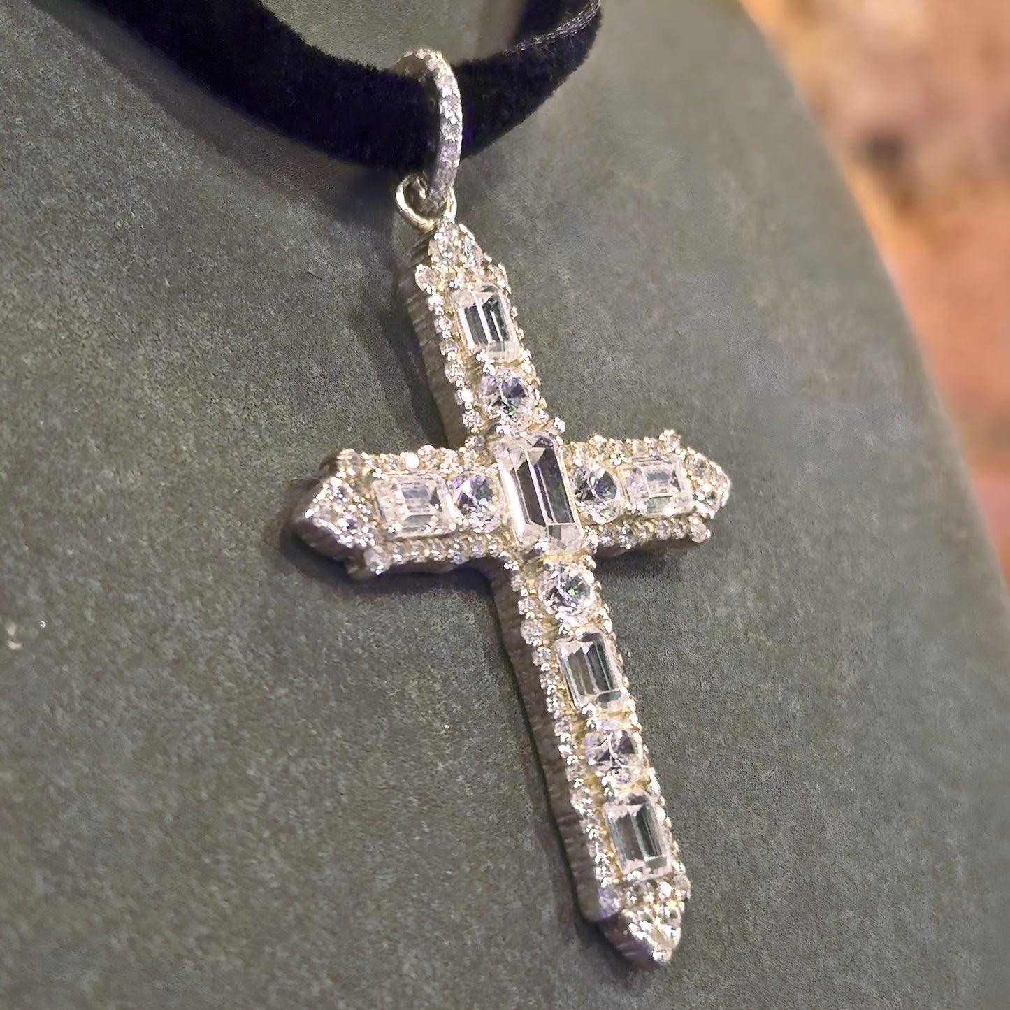 Cross Pendant with White Zirconia
