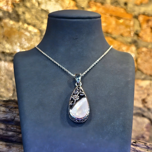 Mother of Pearl & Sterling Silver Teardrop Pendant