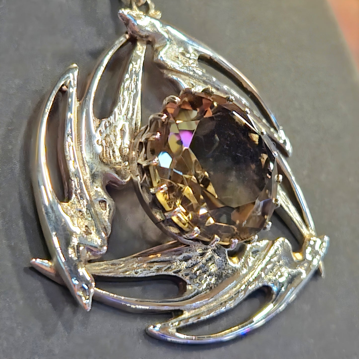 Estate Sterling Silver Pendant with Smokey Quartz & Abstract Design