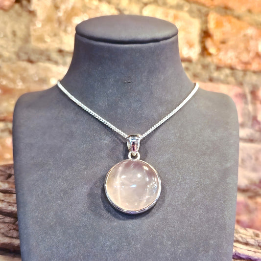 Round Rose Quartz Cabochon Pendant
