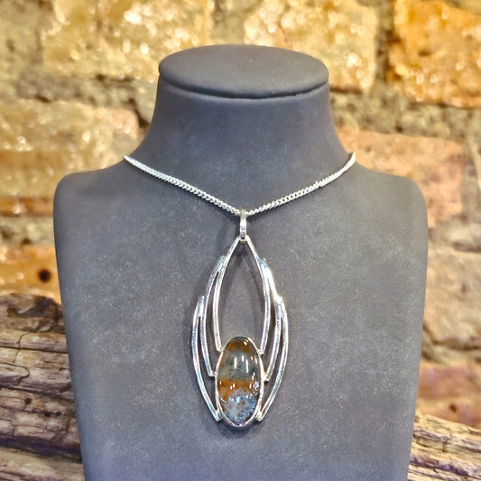 Estate Sterling Silver Pendant with Synthetic Moss Agate