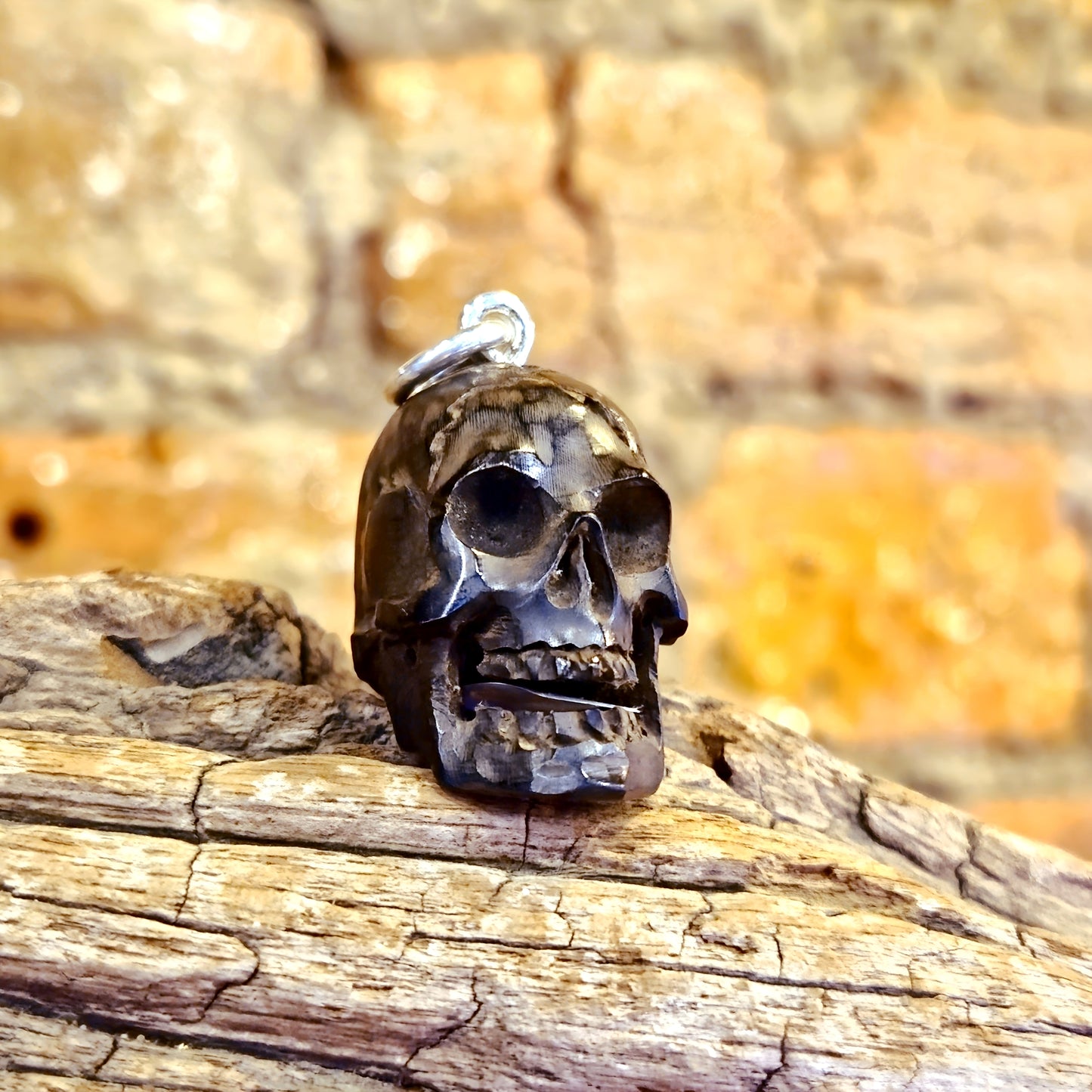 Carved Wood Skull Pendant