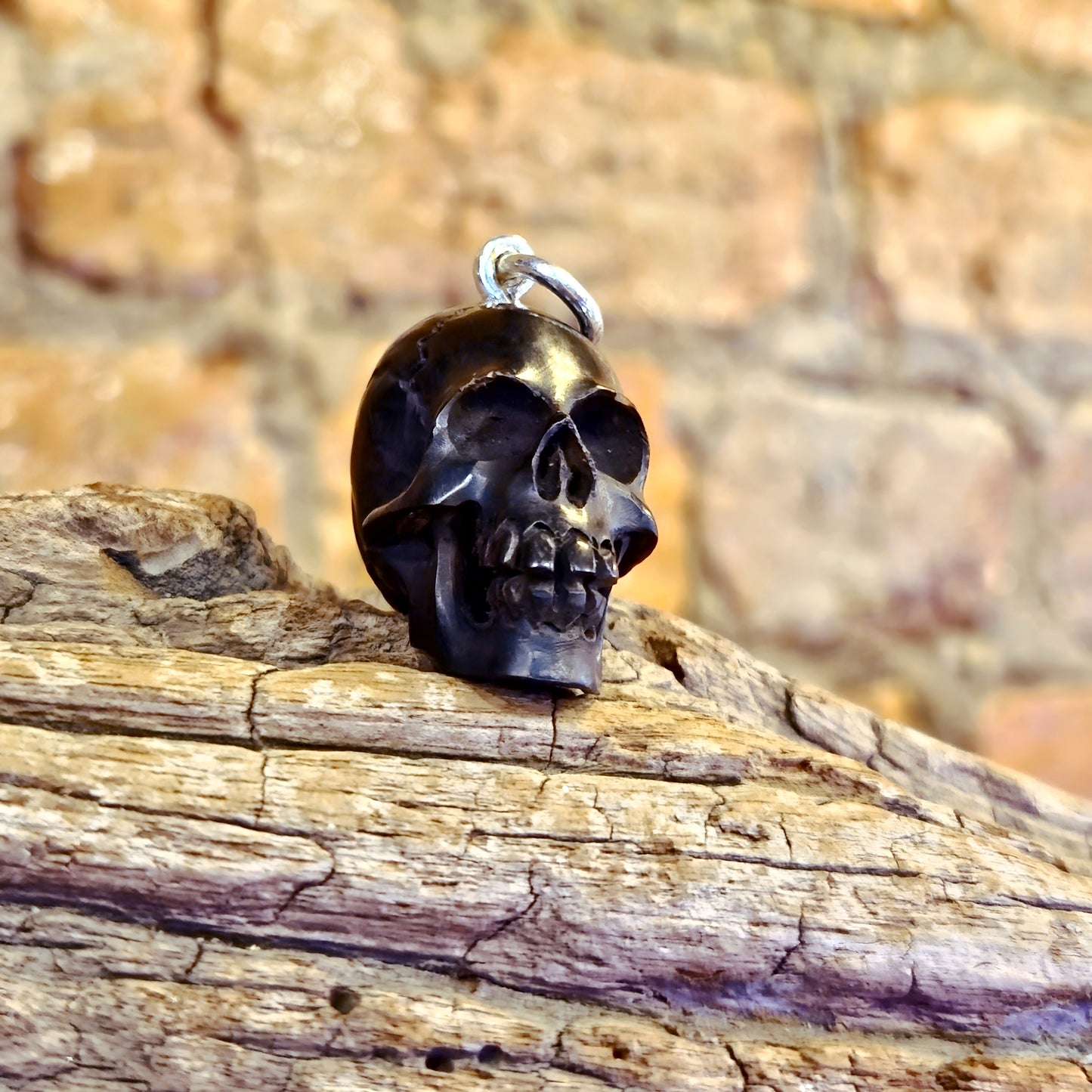 Carved Wood Skull Pendant