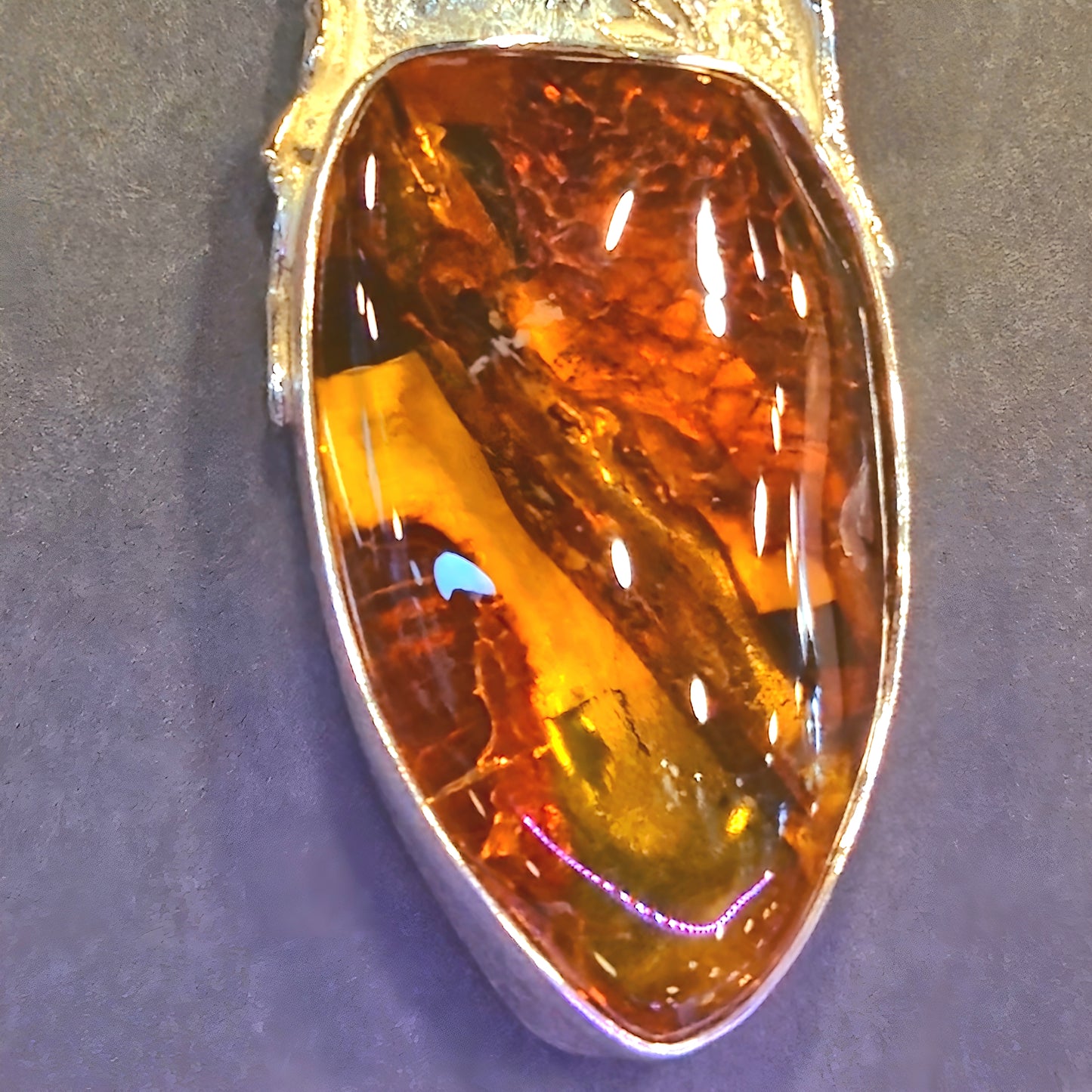 Amber & Amethyst Floral Sterling Silver Pendant