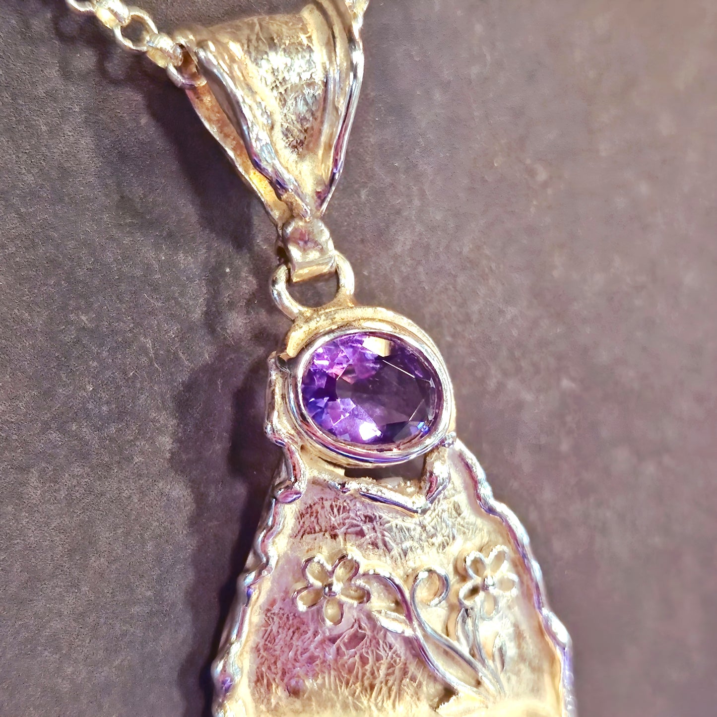 Amber & Amethyst Floral Sterling Silver Pendant