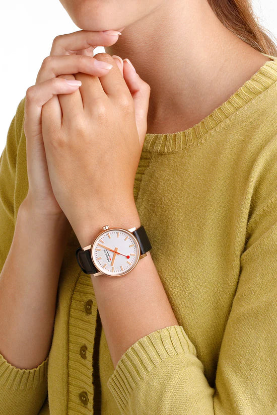 Mondaine EVO 2 - Rose Gold and Black Leather