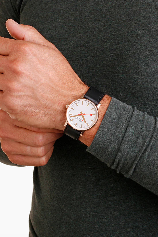 Mondaine EVO 2 - Rose Gold and Black Leather