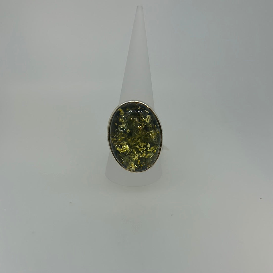Large Green Amber Ring