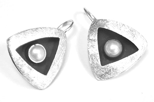 Oxidised Silver and Pearl Earrings