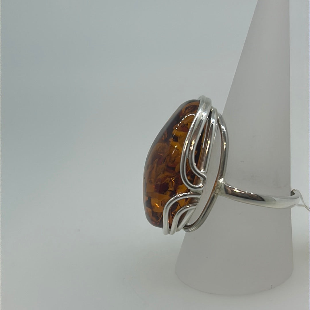 Big Amber Wire Bezel Ring