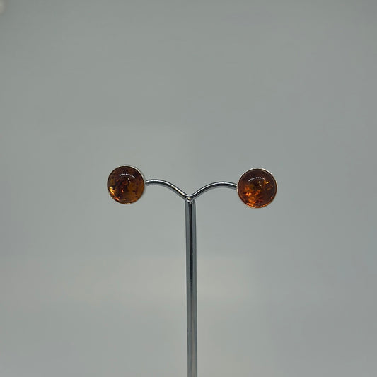 Medium Round Amber Stud Earrings