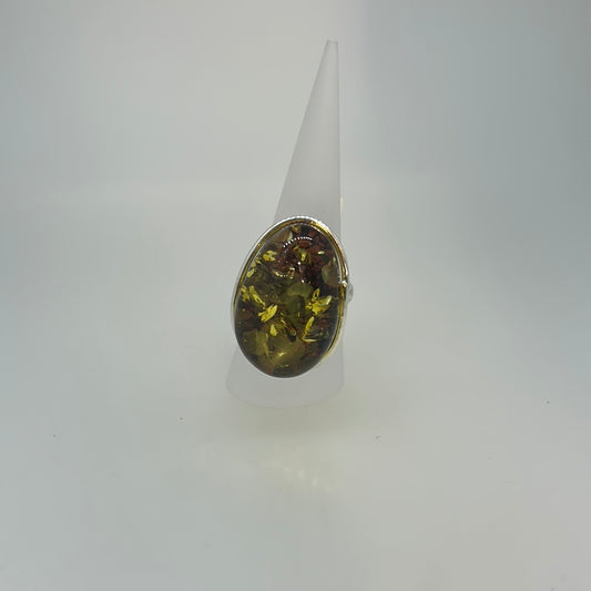 Big Nest Green Amber Ring