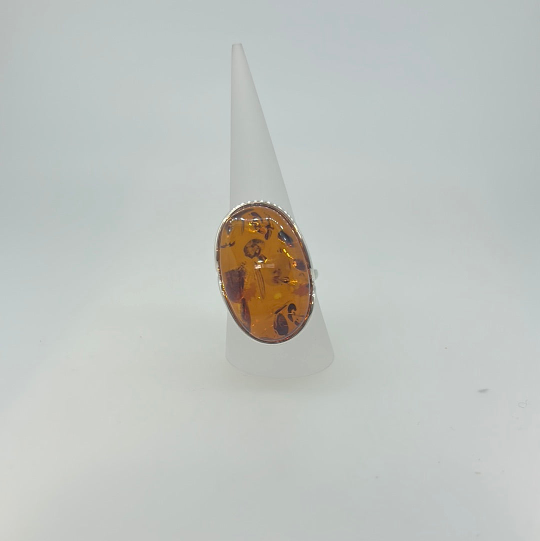 Big Amber Wire Bezel Ring
